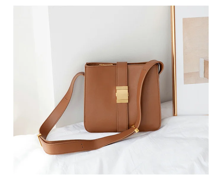 wide strap flap bags split leather shoulder bag for female solid high quality crossbody bags simple cowhide bag for women