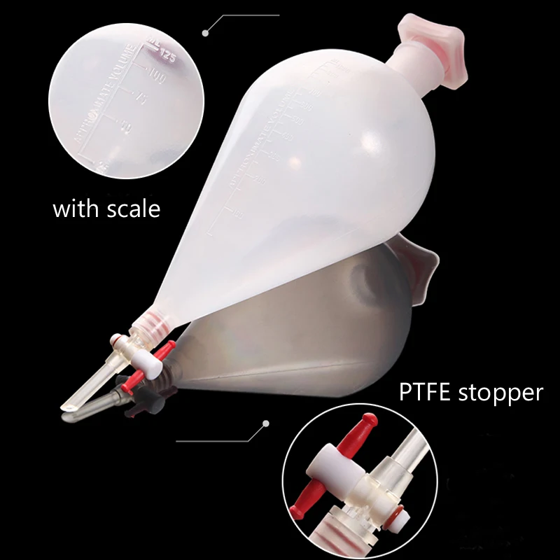 125mL Pear-shaped Plastic Separatory funnel with PTFE Stopper PP Separating Funnel Laboratory Supplies glass separatory funnel