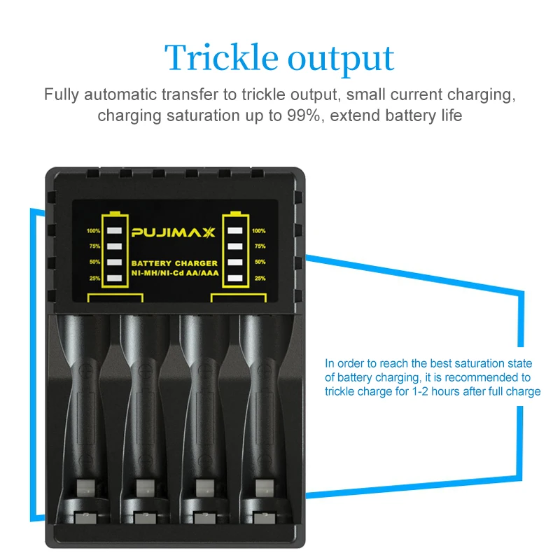 PUJIMAX 4 Slots Electric Battery Charger Intelligent Fast LED Indicator USB Charger For AA/AAA Ni-MH/Ni-Cd Rechargeable Battery