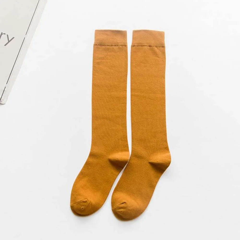 dark yellow Autumn Winter Calf Socks Women Japanese Korea Half-legged Pile Socks Solid Color High Elastic Socks - Color: dark yellow