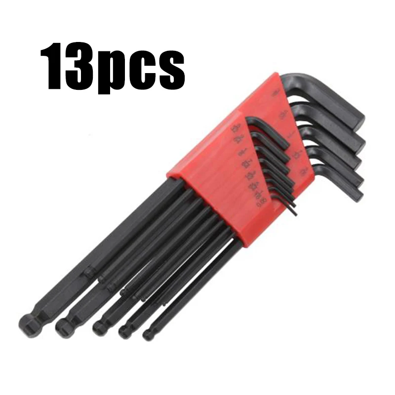 

13pcs Hex L-Wrench Spanner Set Long Arm Ball End With Cutter Holder Lightweight Hand Tool Part Kits