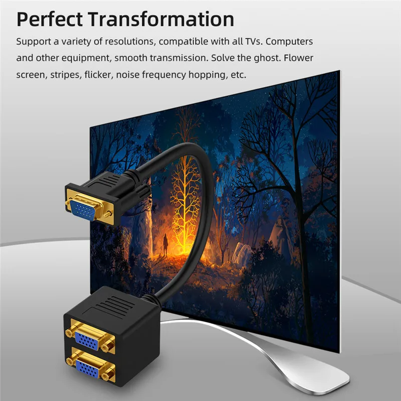 VGA сплиттер 1080P 1 в 2 выход VGA на двойной VGA адаптер папа-мама кабель для ПК HDTV проектор монитор