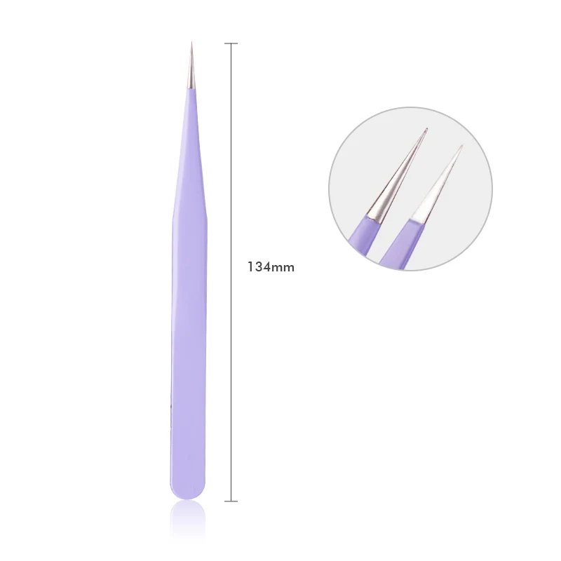 Purple Straight Dmoley Нержавеющая сталь пинцеты прямые, изогнутые щипчики для ногтей/накладные ресницы для наращивания, высокая точность пинцет - Цвет: Purple Straight