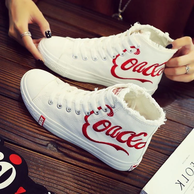 Coca cola novo feminino pequeno branco sapatos de lona alta superior sapatos  casuais sapatos moda na moda sapatos esportivos|Sapatilhas femininas| -  AliExpress