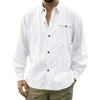 

Mens Lapel Casual Slim Short Sleeve Linen Cardigan Shirt Solid Color Button Shirt -MX8