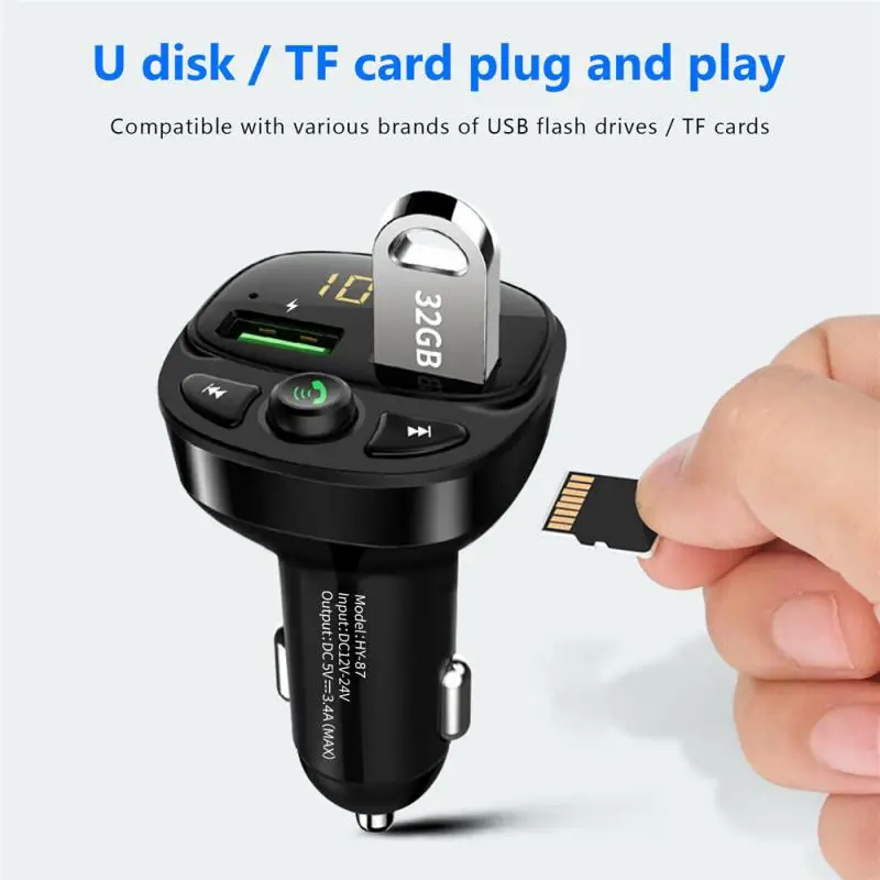 Беспроводной Bluetooth 5 0 FM передатчик QC3.0 автомобильное зарядное устройство USB