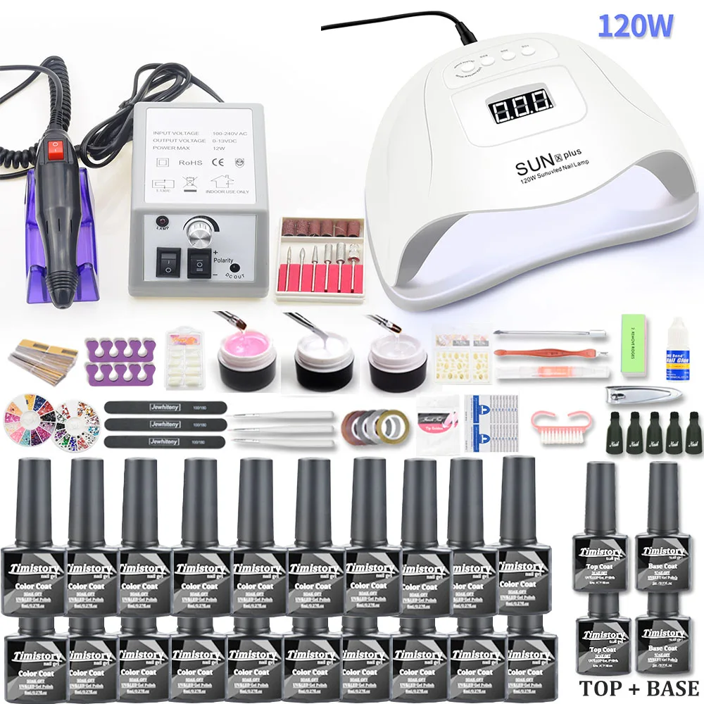 Beste 20pcs Nail Set Gel Nagellak Kit Met 120W UV LED Nail Lamp Droger 20000RPM Electric Nail boor Machine Manicure Set Voor Gereedschap