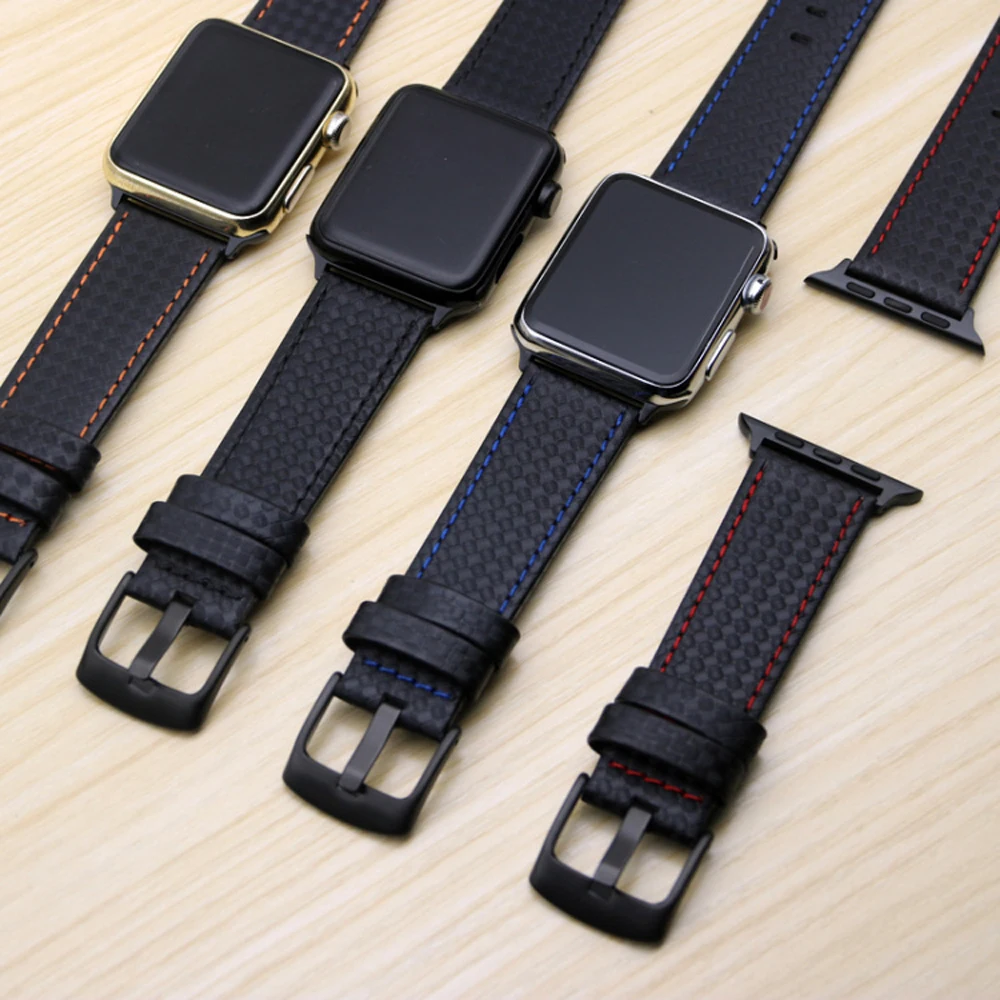 

Luxury Strap for Apple watch band 44 mm 40mm iWatch band 42mm 38mm Carbon fiber+Leather watchband bracelet iwatch 5 4 3 2 1