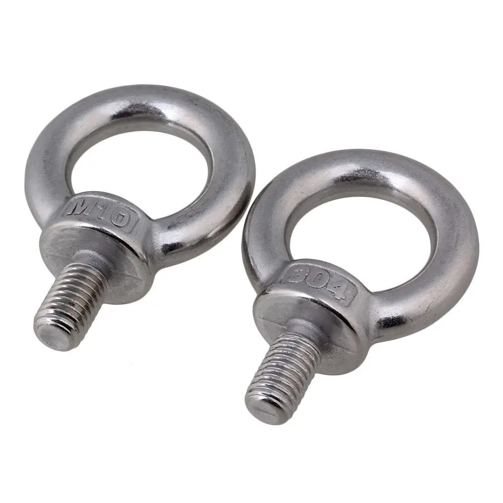

304 Stainless Steel M10 European Style Ring Shape Screws Threaded Eyed Bolt Pack of 2