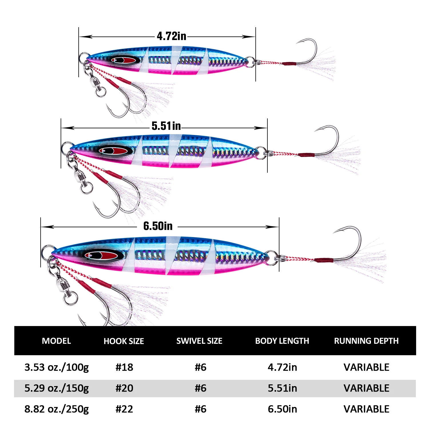 Goture 3pcs/lot Saltwater Big Fishing Lure Metal Jig 80g 100g 150g 200g  Slow Pitch Vertical