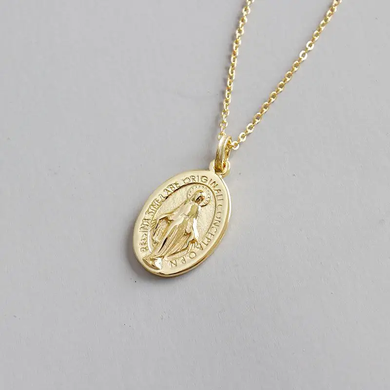 Golden Virgin Mary Tag Necklaces &amp Pendants For Women 2018 New Trend 100% 925 Sterling Silver Fashion Jewelry 925-313 | Украшения и