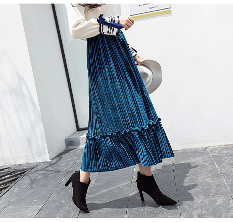 Heydress осень зима корейский стиль Длинная бархатная женская юбка женская плиссированная Повседневная Эластичная Высокая талия женские юбки