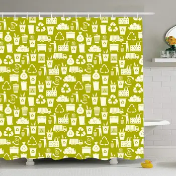 

Shower Curtain Set with Hooks 66x72 Recycling Garbage Environment Reuse Bottle Junk Wheelie Pattern Waste Nature Textures