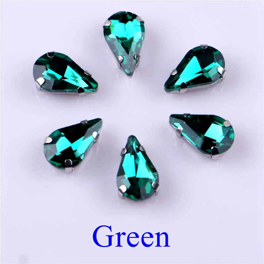 Elegant Teardrop Glass Rhinestone Embellishments with Silver Metal Base - 20 pcs/pack