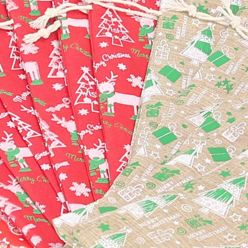 20 штук Хлопковая Сумка-мешок, Рождественская Подарочная бутылка, набор, сумка, праздничные новогодние вечерние украшения
