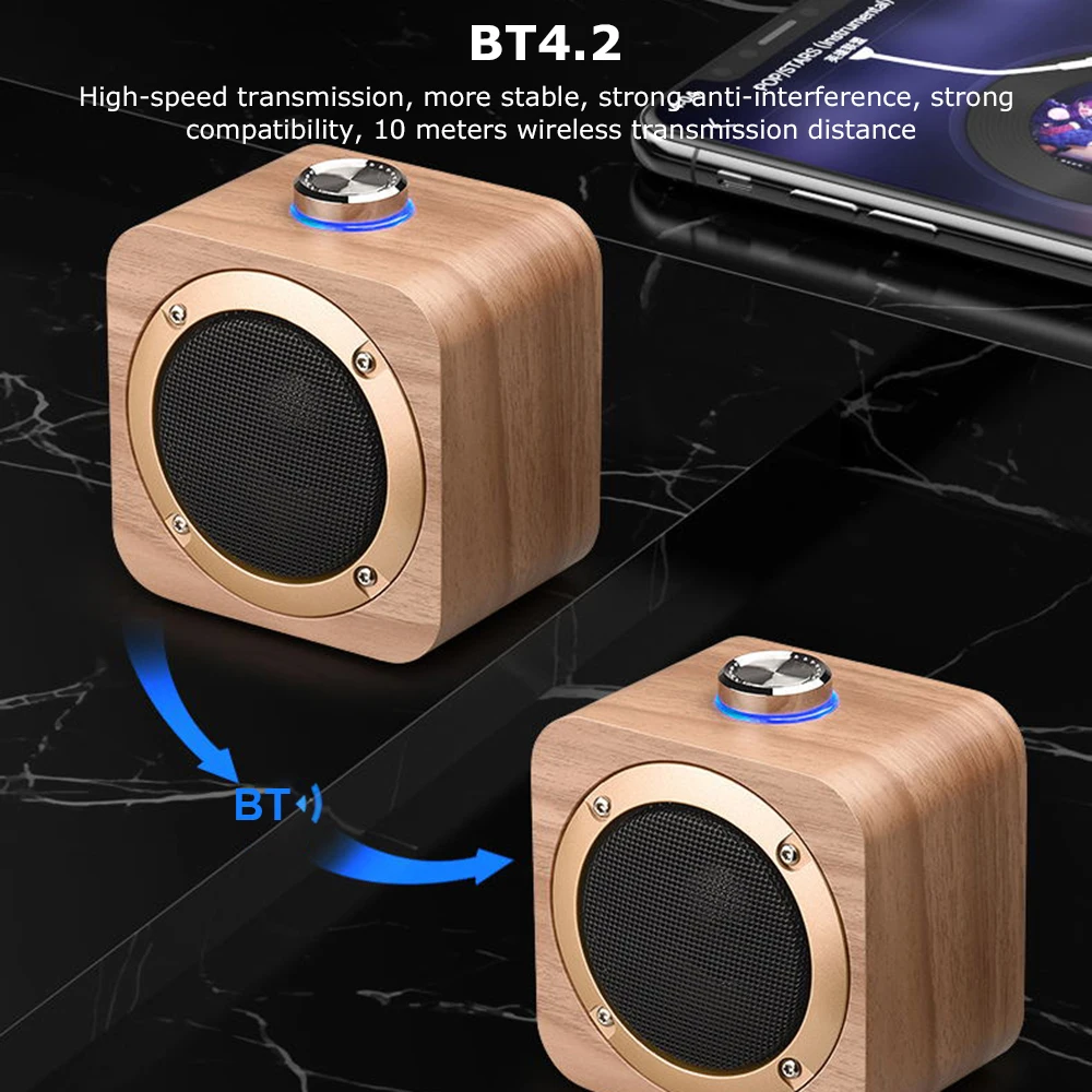Bluetooth динамик BT4.2 TWS 3D стерео объемный сабвуфер аудио плеер деревянный динамик портативный аккумулятор 1200 мАч 5 Вт Мощный Рог