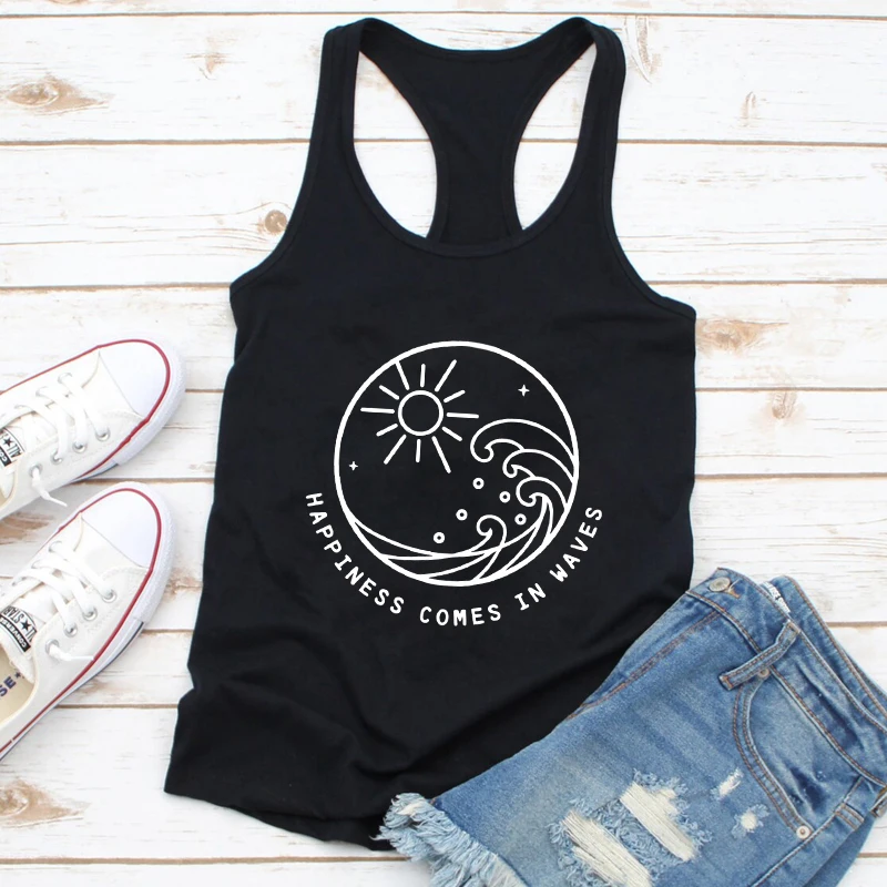 

Жилет счастья приходит в волны майка милые женские летние пляжные Топы