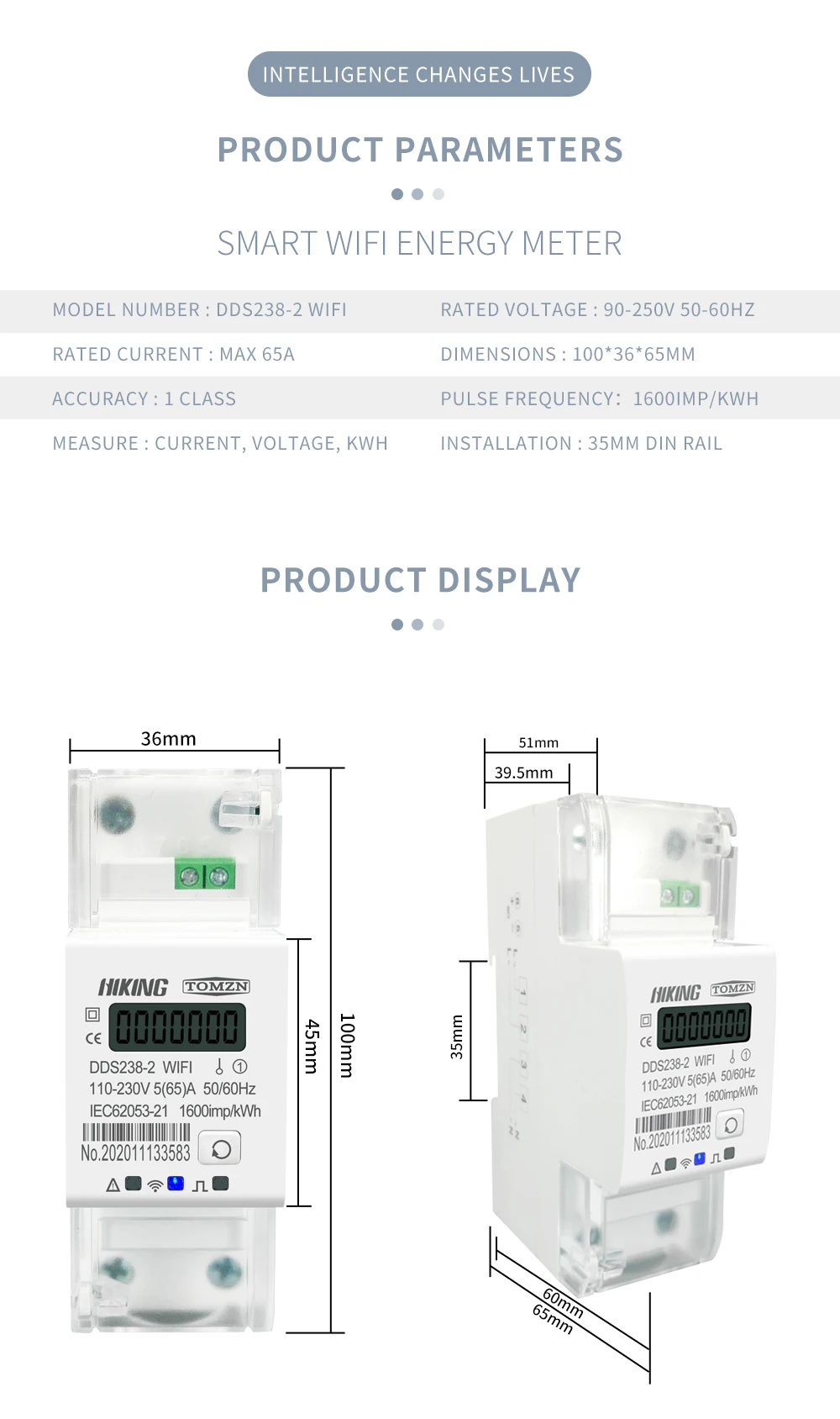 Tuya Single Phase 65A Din Rail WIFI Smart Energy Meter timer Power Consumption Monitor kWh Meter Wattmeter 110V 220V 50/60Hz