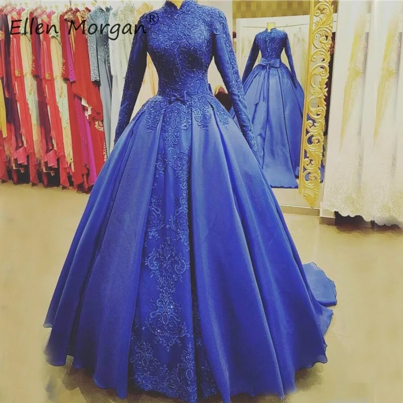 Vestidos De Novia Королевский синий свадебное платье для мусульман Винтаж 2019 с длинным