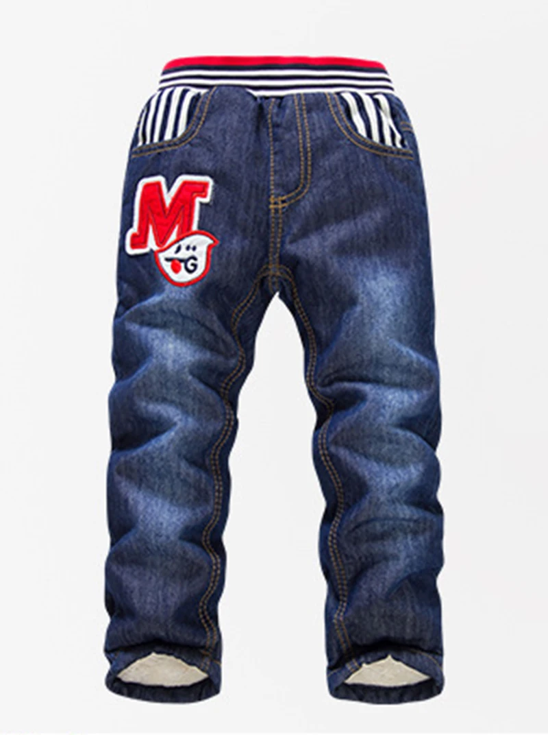 Зимние джинсы для мальчиков; брюки для детей 2-7 лет; утепленные шерстяные брюки; повседневные потертые синие джинсы; Новая брендовая Джинсовая Верхняя одежда; теплые брюки