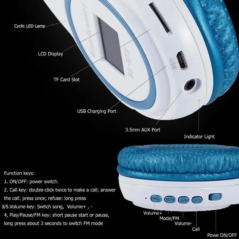BS-N75 Беспроводные стерео Bluetooth наушники с микрофоном светильник Поддержка TF карты FM радио Поддержка ing 3,5 мм аудио соединение