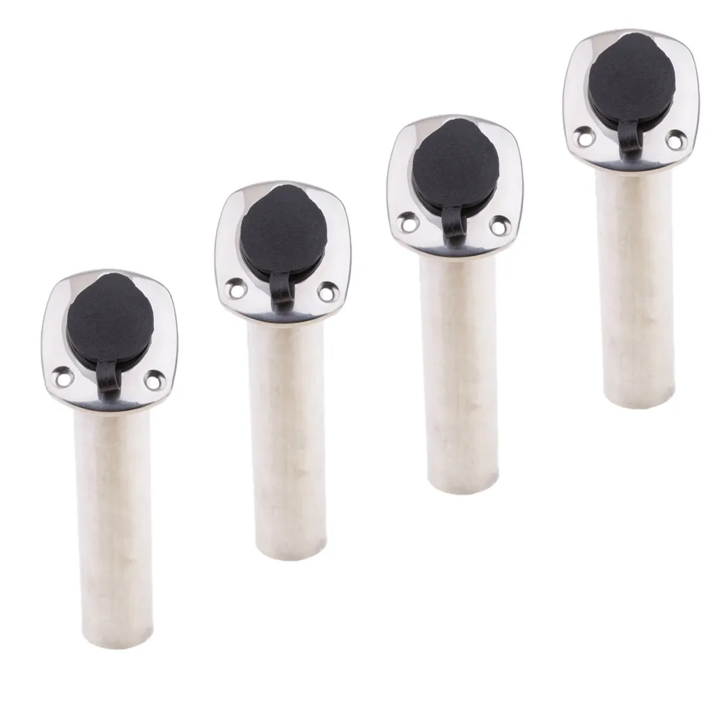 4pcs Kayak Deck Plastic Flush Mount Fishing Boat Rod Holder and Cap Cover, Stainless Steel
