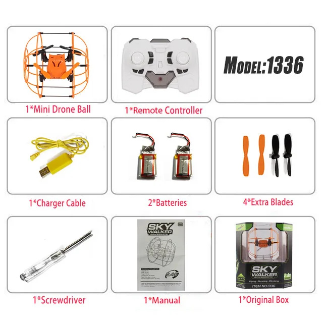 Мини Дрон Скайуокер 2,4 ГГц 4CH Летающий шарик RC Квадрокоптер флип-ролик беспилотный Дрон RC вертолет анти-столкновения игрушки для детей - Цвет: orangeB2