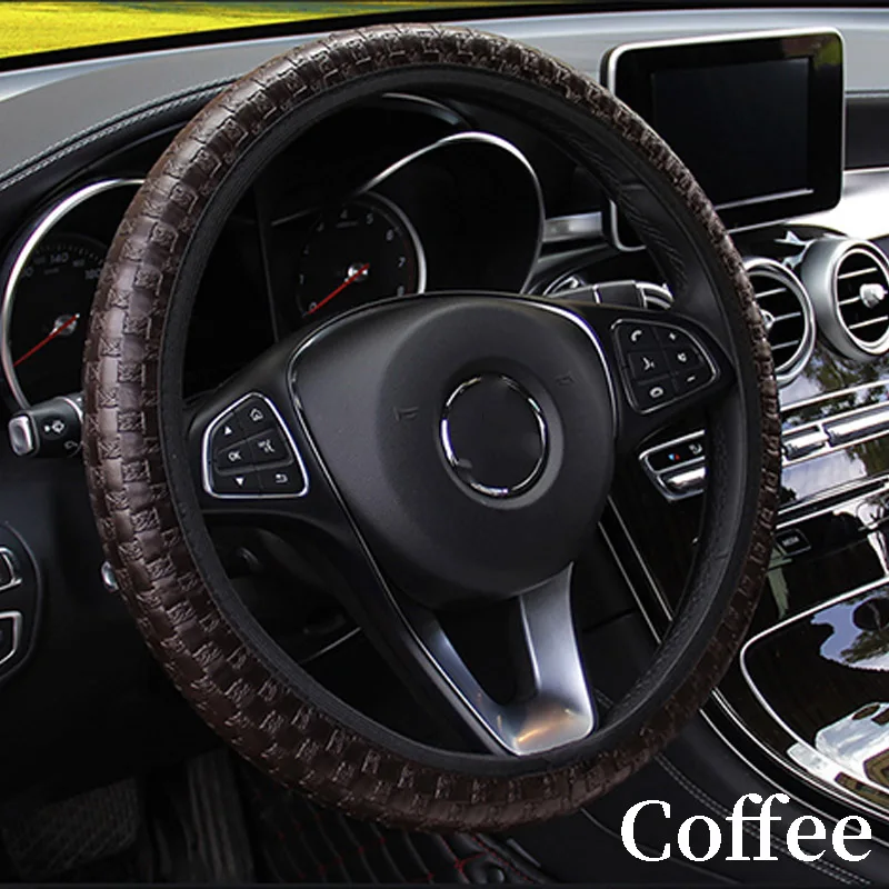 38 см Кожаный тканый нескользящий автомобильный чехол на руль для Audi A4 B7 B5 A6 Q5 Honda Civic 2006-2011 Fit Accord CRV аксессуары - Название цвета: coffee