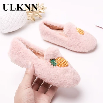 

ULKNN Girls Cotton Shoes Winter Plus Velvet Warm Princess Shoes Soft Bottom Peas Shoes Kids Cotton-padded Shoes Pink Plush