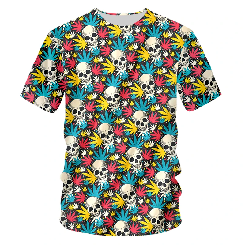 

IFPD EU Size Colorful Maple Leaves 3d Printed Skull Tshirt Hip Hop Fashion Plus Size Short Sleeve Anime Shirts Harajuku Men Tops