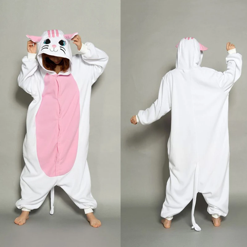 Animals Shark Unicorn Costume Adult Girl kids Unicorn Onesie Flannel Stitch Women Anime Jumpsuit Disguise Onepiece Suit Shark - Color: White Cat