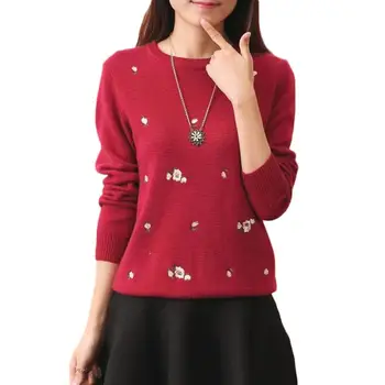 

Womens turtleneck Fashion Floral Embroidery O Neck Pullover Knitted Jersey Jumper Sweater 2020 New Blouse