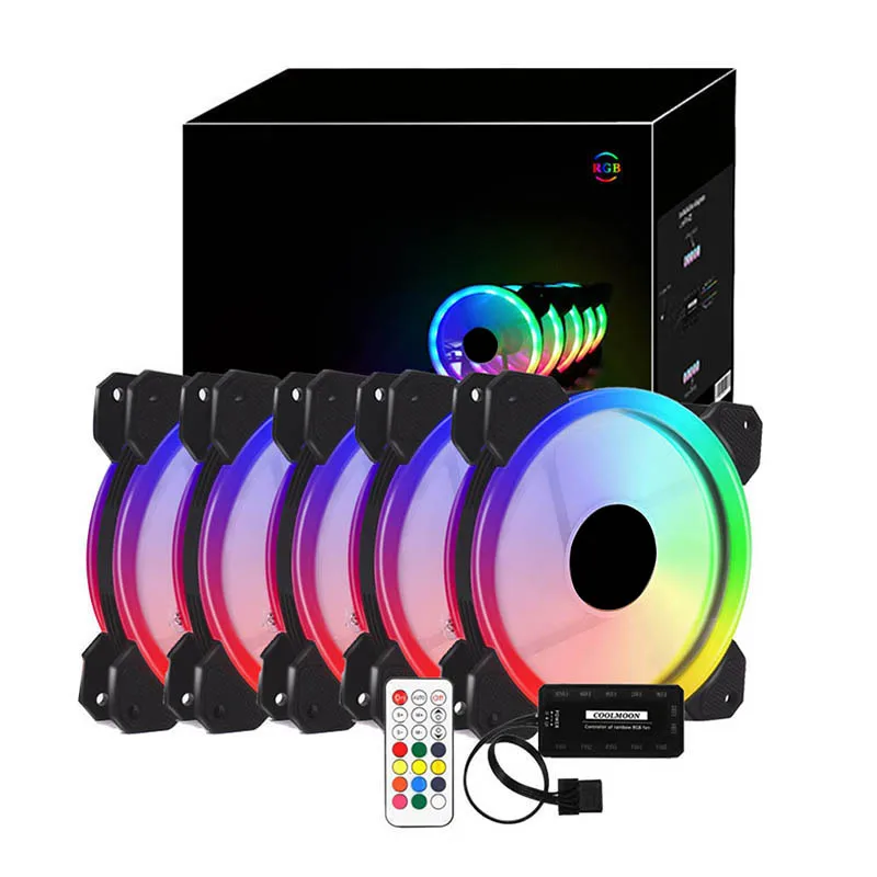RGB PC Fan 12V 6 Pin 12cm Cooling System Cooler Fan with Controller for Computer Silent Gaming Case кулер для компьютера