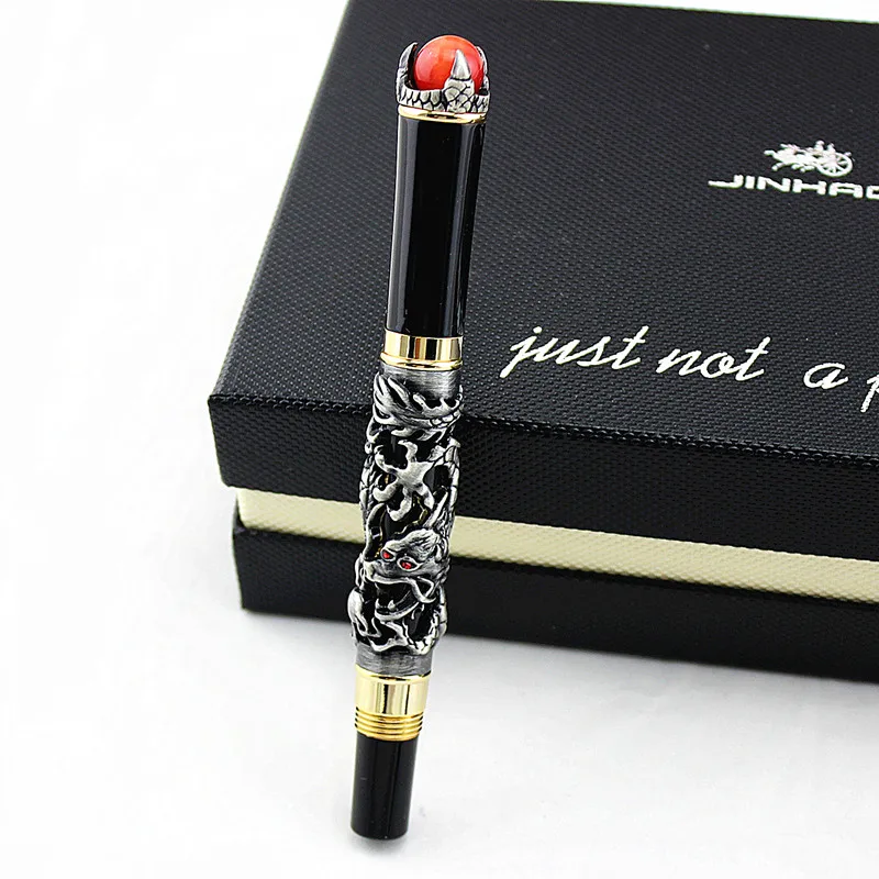 Luxo em Relevo Jinhao Dragão Jogar Verde Grânulo Caneta Fonte 18kgp Médio Nib Presente Coleção Canetas Rei 5 verde grânulo caneta fonte 18kgp médio nib presente coleção canetas