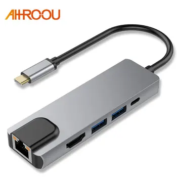 

hot-5 in 1 USB Type C Hub Hdmi 4K USB C Hub to Gigabit Ethernet Rj45 Lan Adapter for Mac book Pro Thunderbolt 3 USB-C Charger P