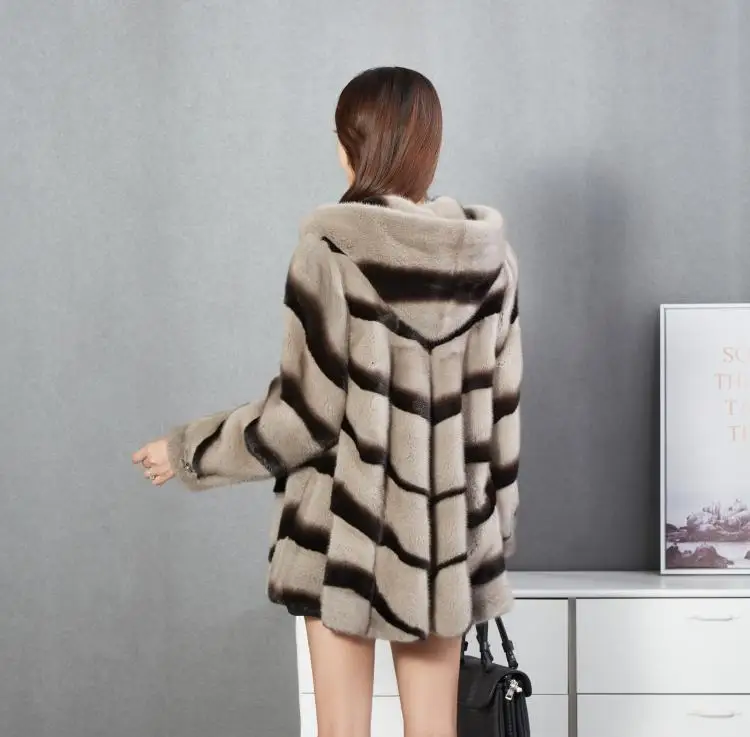 New imitation mink fake fur coat female middle long hooded fashion warm coat female high quality Large size fur coat G1141