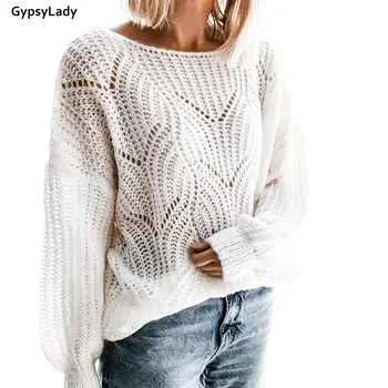 

GypsyLady Red Pullover Sweater Mohair Casual Chic Autumn Sweaters Long Sleeve Hollow Out Jumper O-neck Pullover Women Top 2019