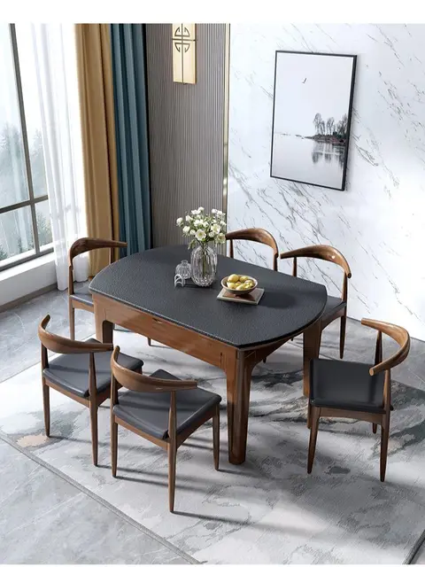 Mesa plegable de madera para juego de 6 sillas de sinterizada piedra, maciza de nogal, nórdico|Mesas de comedor| - AliExpress