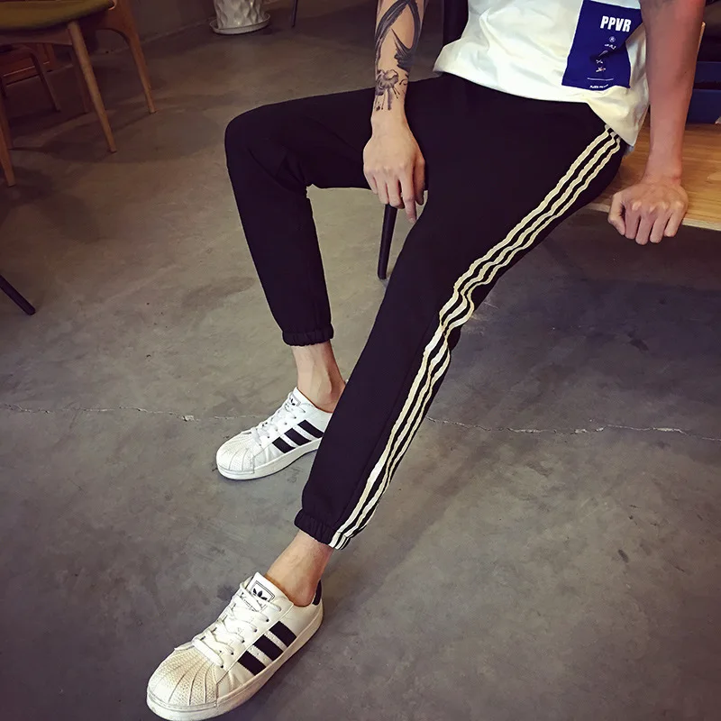 

2018 Athletic Pants Men Korean-style Loose And Plus-sized Versatile Beam Leg Casual Pants Men's Elastic Band Three Rod Skinny