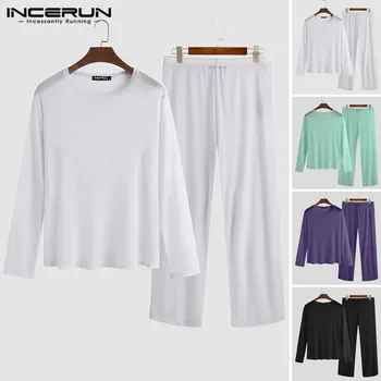 

Men Ultra-thin Thermal Underwear Sets Long Sleeve Elastic Solid Color Translucent 2 Pieces Mens Long Johns Homewear INCERUN 5XL
