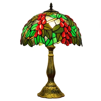 

12 inch American Countryside Tiffany Stained Glass Green Grape Table Lamp Bar bedroom bedside gift Red glass gem table lamp