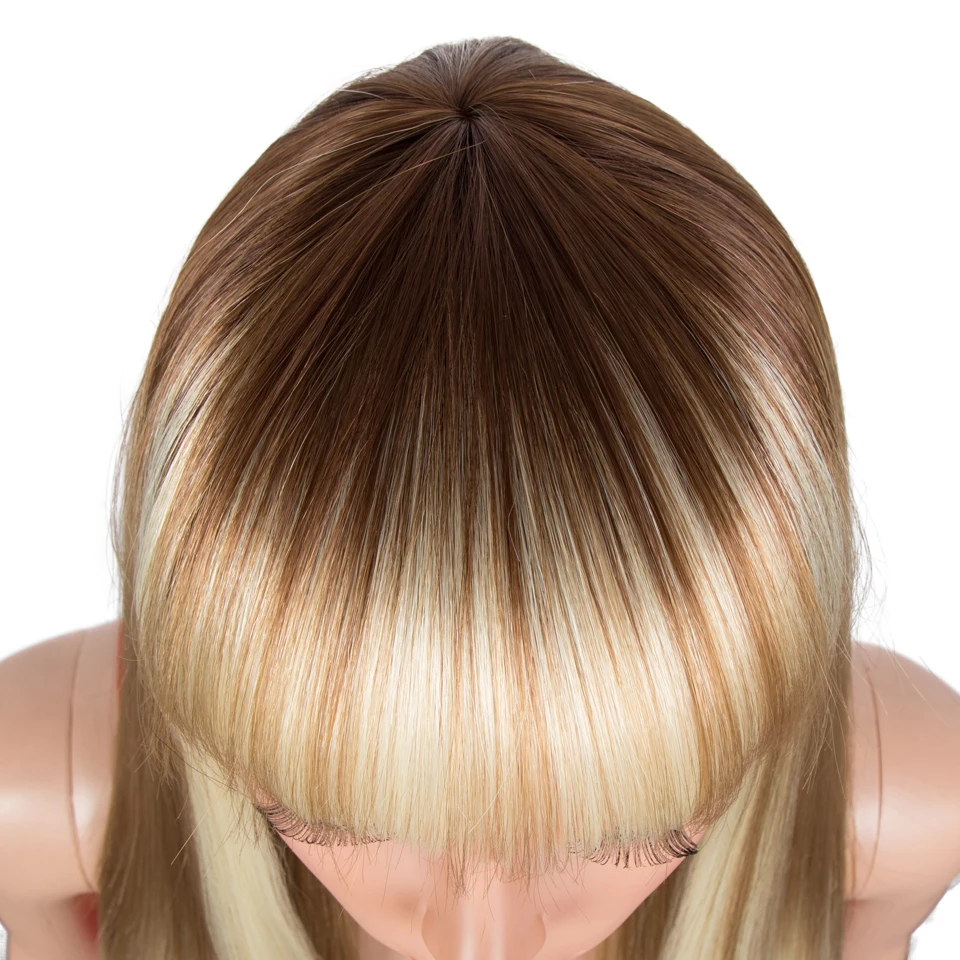 FASHION IDOL Synthetic Wig With Bangs 36 Inch Long Straight Wig Cosplay Ombre Blond Wigs For Black Women Heat Resistant Fiber