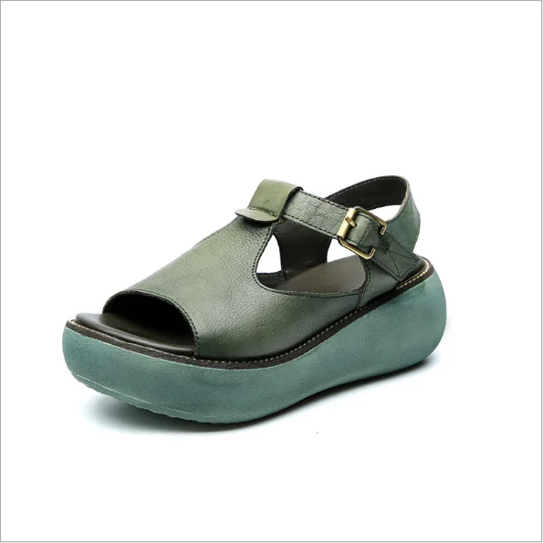 Casual sandals Кожаные сандалии с первым слоем; повседневные сандалии ручной работы; Новинка года; женские тонкие туфли в стиле ретро; летние сандалии с круглым носком; Размеры 35-40 - Цвет: Casual sandals