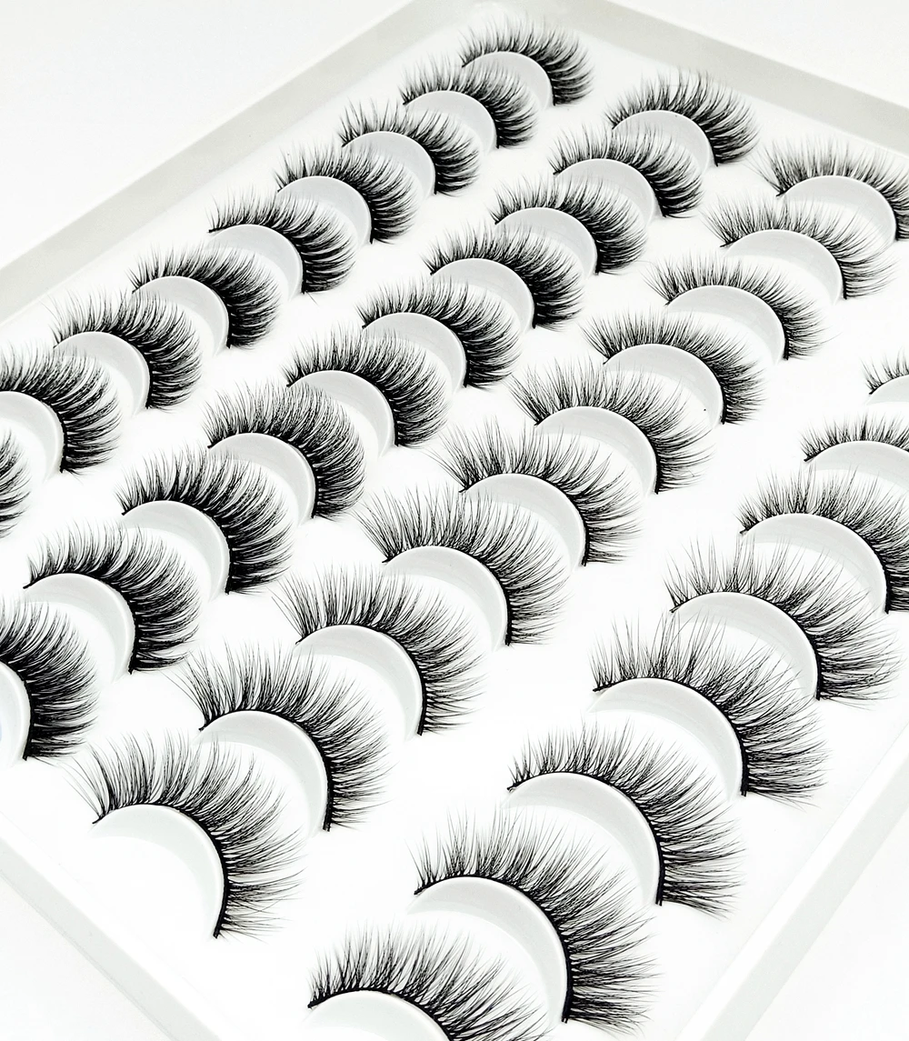 

20 Pairs new-pack 3D Soft Mink Hair False Eyelashes Handmade Wispy Fluffy Long Lashes Natural Eye Makeup Tools Faux Eye Lashes