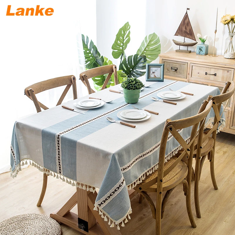 Lanke Linen table cloth rectangular Waterproof Oilproof With Tassel  Dining Tablecloth for Home Chr