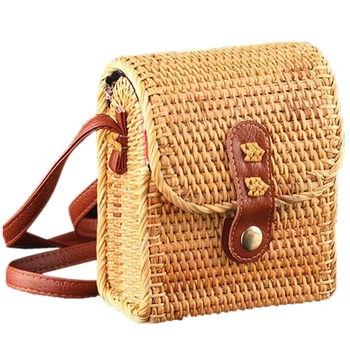 

JHD-Round Rattan Bag Hand-Woven Women's Bag Rattan Bag Messenger's Beach Straw Bag Shoulder Beach Holiday Package