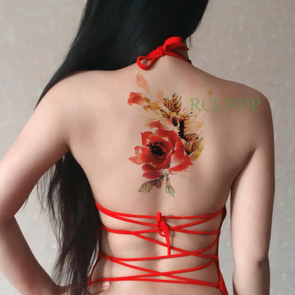 Водонепроницаемые временные тату наклейки цветок розы поддельные флэш боди арт