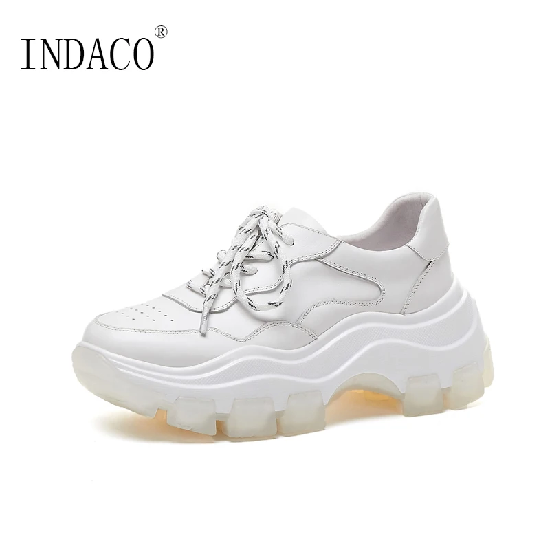 

Women Sneakers Black White Platform Leather Casual Shoes 7.5cm