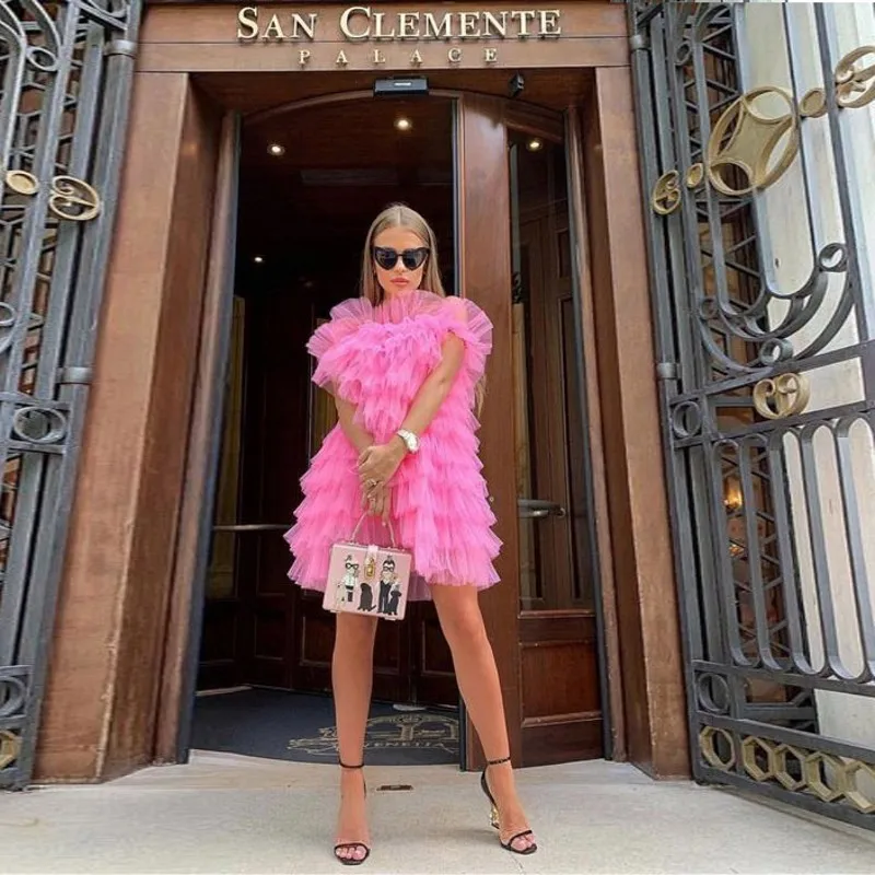 

Short Cocktail Dresses Baby Pink Sweet Tiered Puffy Evening Party Gowns Lush A Line Off Shoulder Prom Gowns Homecoming Dress