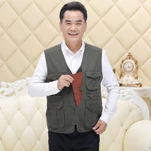 

Beige Grey Army Green Vests Men Multi-Pockets Design Casual Waistcoat Male V-Neck Zipper Opening Gilet Daily Sleeveless Jackets